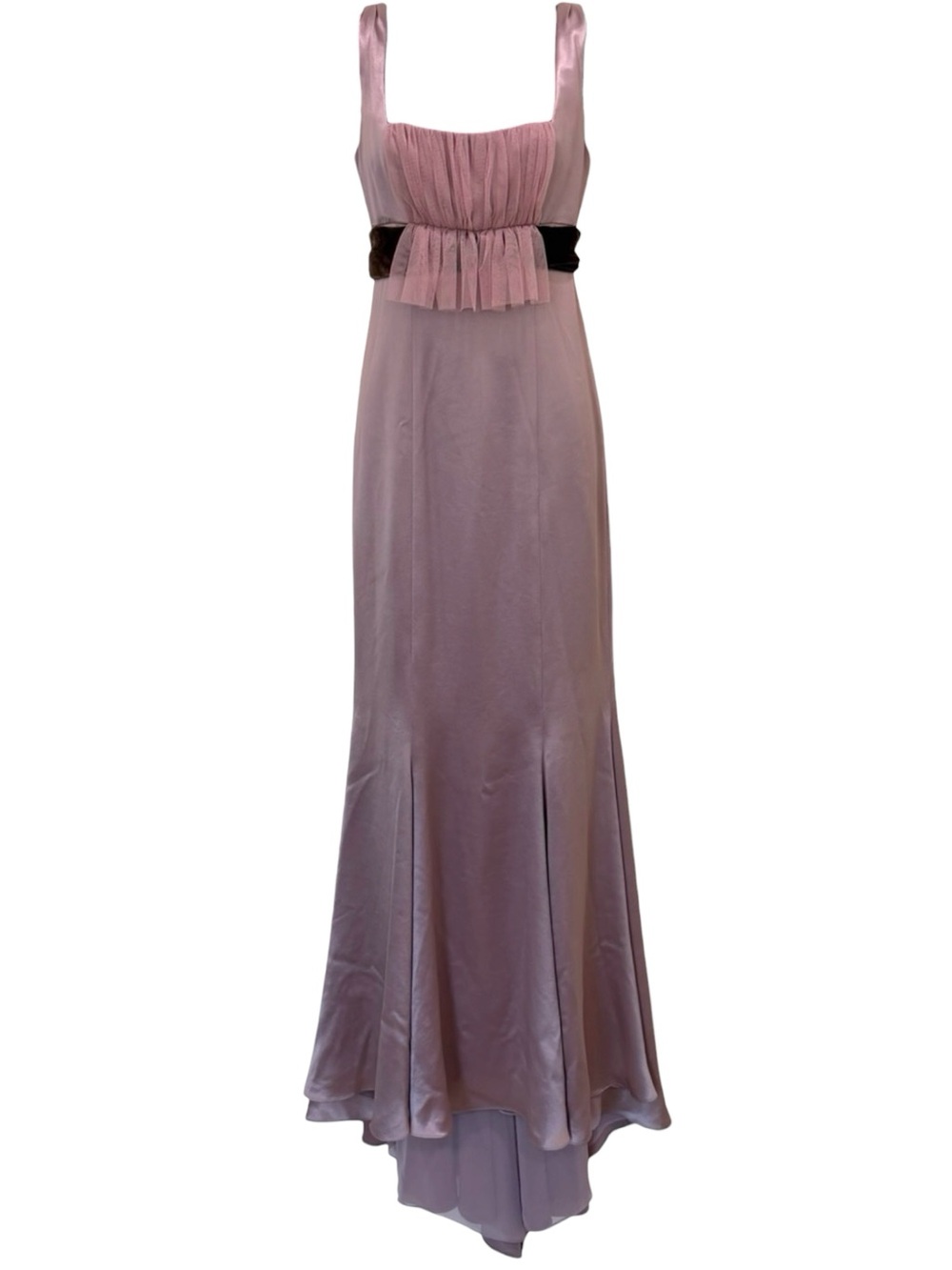 Vera Wang Lavender Silk Chiffon Mermaid Evening Gown Velvet Sash Formal Dress - Picture 2 of 11
